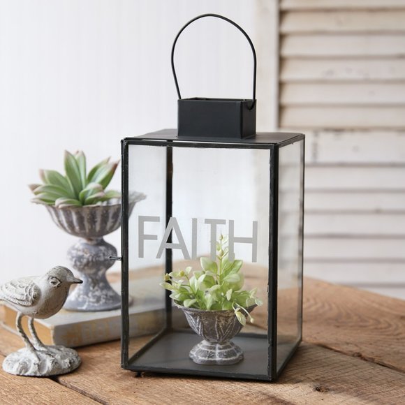 New Faith Lantern in Black metal and Glass - Picture 2 of 2